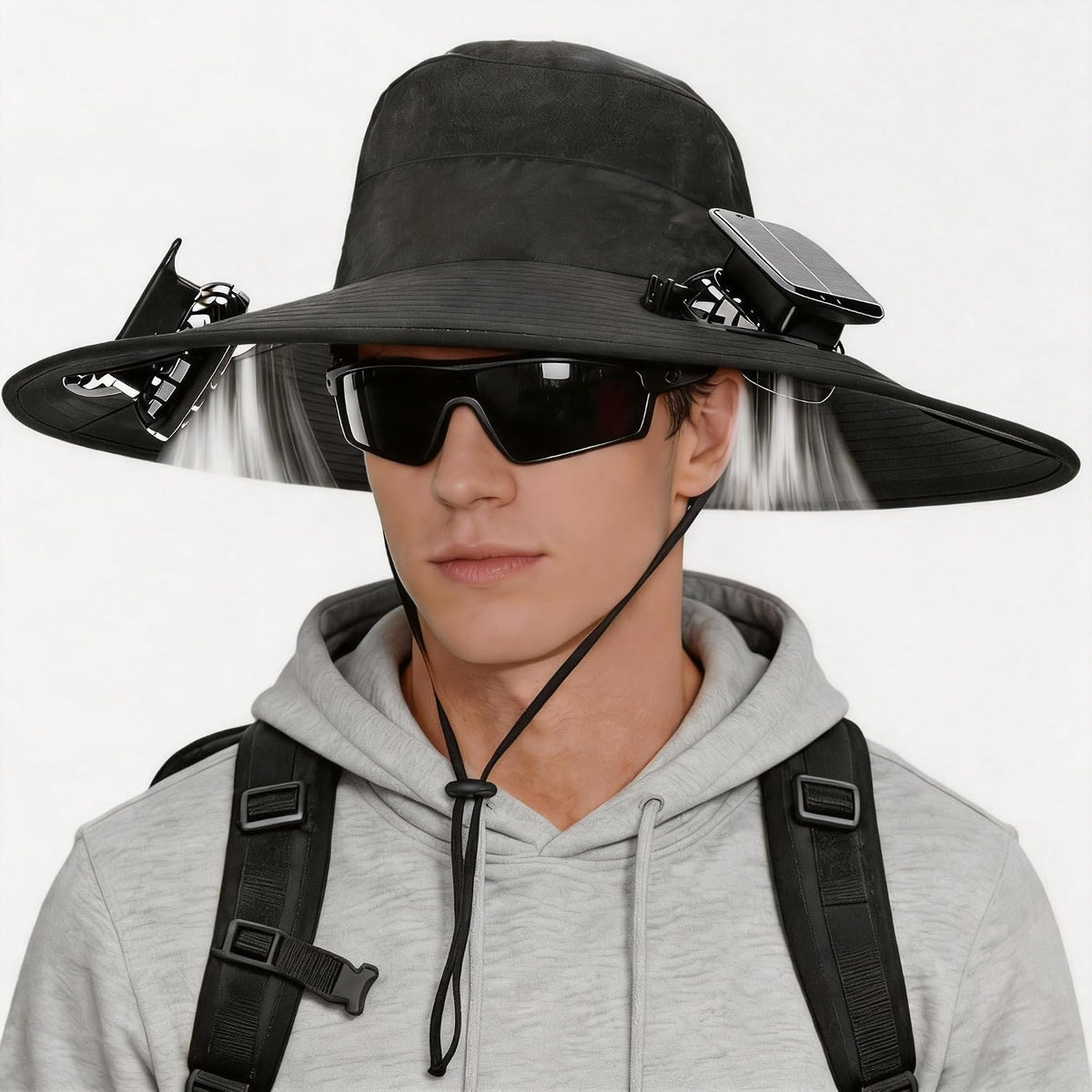 Hat with Fans Solar Power Wide Brim Solar Fan Hat, Sun Hat with 2 Fans Two Power Supply Modes, Outdoor Solar Powered & USB Charging Fishing Hat for Men Women Solar Fan Hats for Men