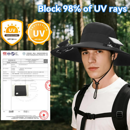 Hat with Fans Solar Power Wide Brim Solar Fan Hat, Sun Hat with 2 Fans Two Power Supply Modes, Outdoor Solar Powered & USB Charging Fishing Hat for Men Women Solar Fan Hats for Men