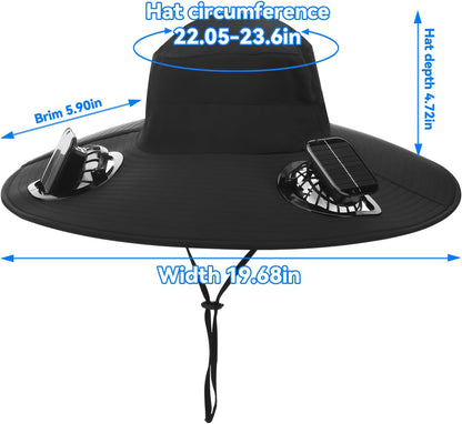 Hat with Fans Solar Power Wide Brim Solar Fan Hat, Sun Hat with 2 Fans Two Power Supply Modes, Outdoor Solar Powered & USB Charging Fishing Hat for Men Women Solar Fan Hats for Men