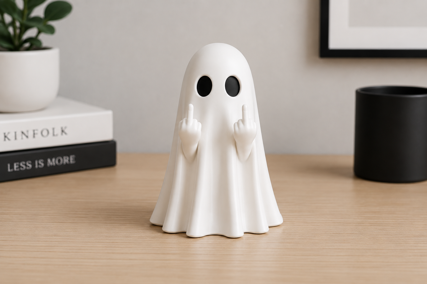Middle Finger Ghost Figurine - Funny Halloween Desk & Shelf Decor
