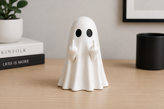 Middle Finger Ghost Figurine - Funny Halloween Desk & Shelf Decor